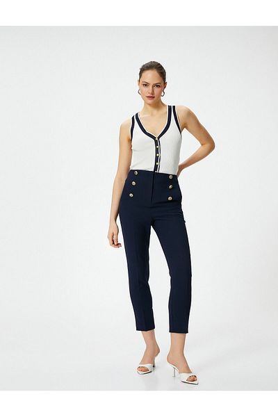 Koton Cigarette Fabric Pants High Waist Gold Buttoned