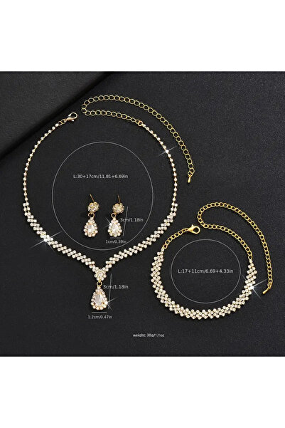 TEMU 3-Piece Drop Model Jewelry Set with Shiny Stones