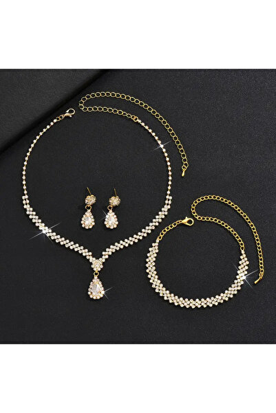 TEMU 3-Piece Drop Model Jewelry Set with Shiny Stones