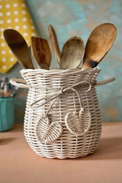 HAKİCİ El Yapımı Dekoratif Rattan Bambu Hasır Kaşıklık