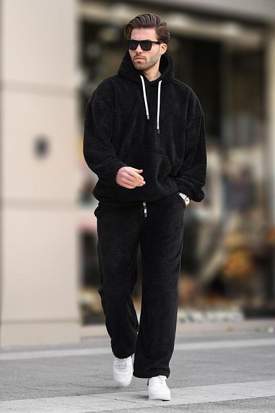 Madmext Μαύρη τσέπη Λεπτομερής ανδρική φόρμα Fleece Σετ E5961