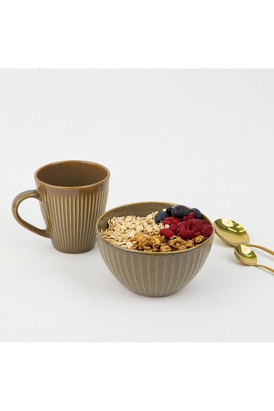 stilinbu Porcelain Line Mug Bowl Set Bowl Mug Breakfast Set of Two
