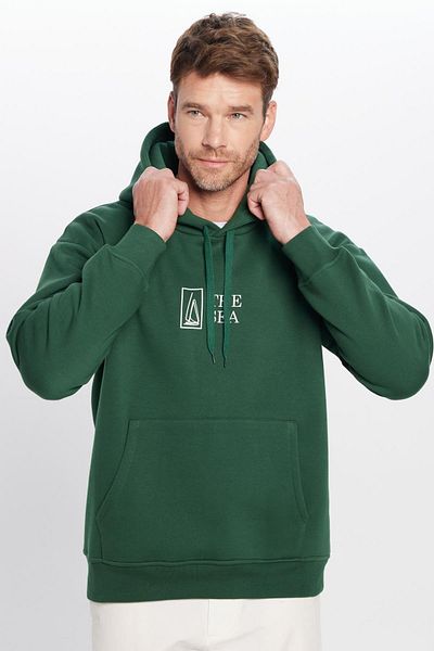 Tudors Unisex Φούτερ με φαρδιά κοπή από βαμβακερή μαλακή υφή με στάμπα πράσινη κουκούλα
