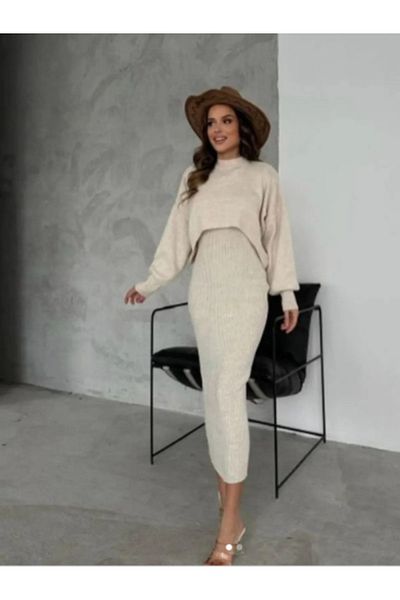 DENİZLİFE Women's Half Fisherman Knitwear Cropled Dress