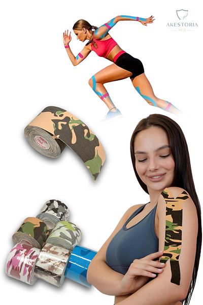 Akestoria Med 5 m X 5 cm Kinezyo Sports Band Pain Tape Brown Camo Kt-010
