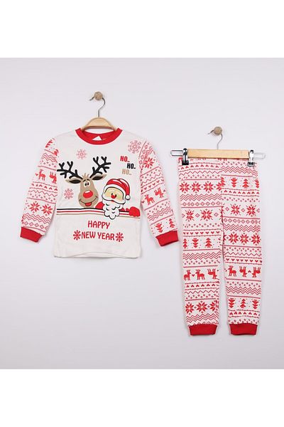 AyCaTa Happy New Year Christmas New Year Ethnic Patterned Red Deer Printed Children's Pajamas Suit 4 5 6 7 8 9 Years