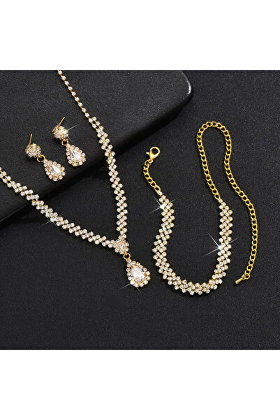 TEMU 3-Piece Drop Model Jewelry Set with Shiny Stones