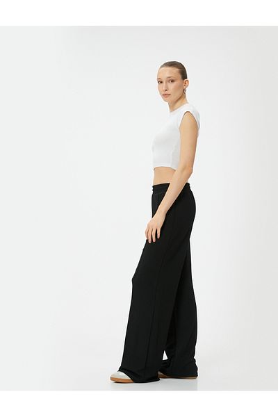 Koton Palazzo Trousers Elastic Waist Ribbed Textured