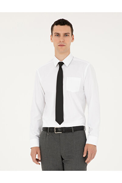 Pierre Cardin Λευκό Πουκάμισο Βασικής Σειράς με Μακριά Μανίκια και Κανονική Ε...