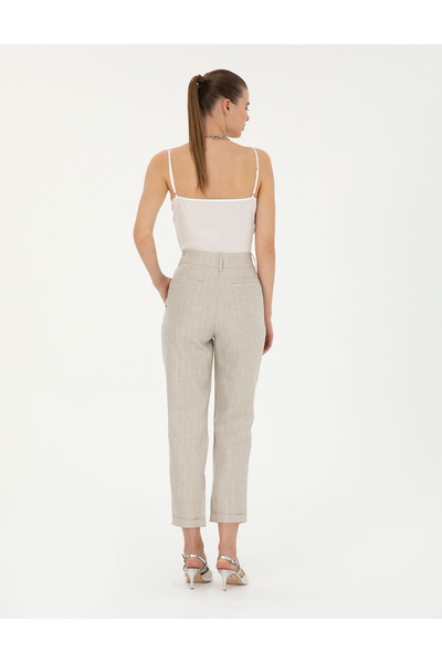 Pierre Cardin Bej Keten Karışımlı Carrot Fit Pantolon 50285479-VR011
