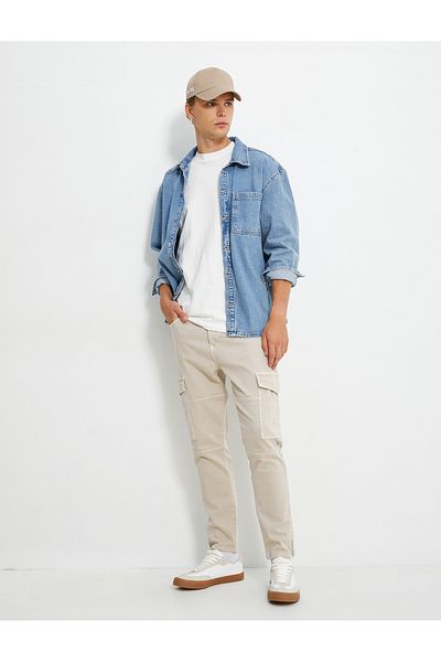 Koton Cargo Pocket Trousers with Buttons and Stitching Detail