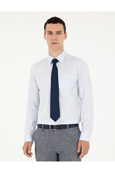 Pierre Cardin Light Blue Shiny Satin Regular Fit Long Sleeve Basic Shirt 5028...