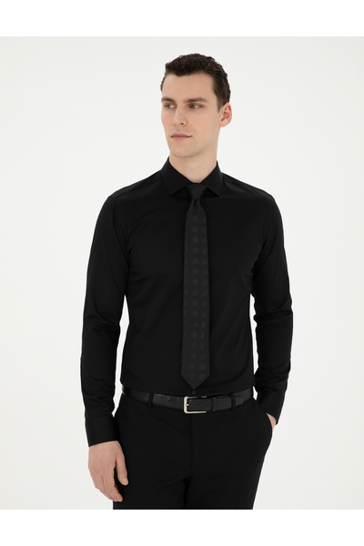 Pierre Cardin Siyah Likralı Kolay Ütülenebilir Ex. Slim Fit Basic Gömlek 50286402-VR046