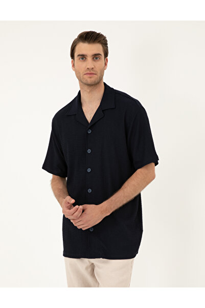 Pierre Cardin قميص محبوك باللون الأزرق الداكن بقصة عادية 50286124-VR033