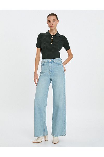 Koton Extra Wide Leg Jeans Regular Waist Pocket Cotton - Bianca Jean