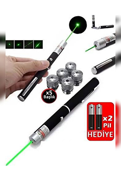 abnturk Lazer pilli yeşil 5 başlık ve 2 pil hediyeli