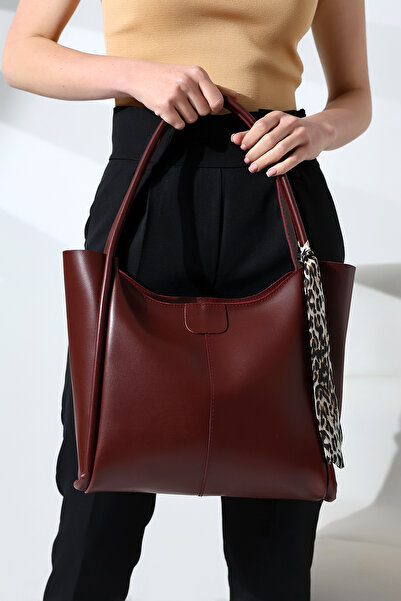 Encool Bordó leopárd sál részletes cipzáras női bőr válltáska - stílusos és elegáns nagy méretű táska