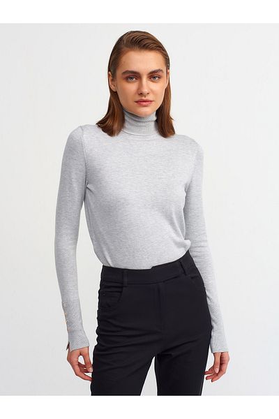 Dilvin 1268 Model Turtleneck and Drop Sleeve Sweater - Gray Melange