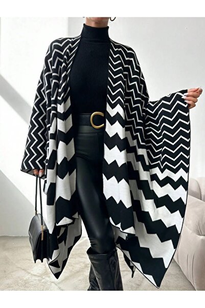 b buhari bykoc γυναικείο πόντσο με πλεκτό σάλι διπλής όψης