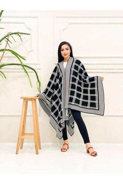 sportiness Double-Sided Usable Knitwear Shawl Poncho