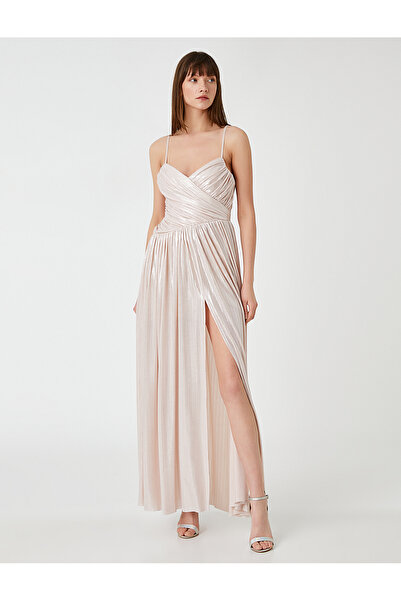 Koton Γυαλιστερό ντραπέ μακρύ βραδινό φόρεμα - λουράκι