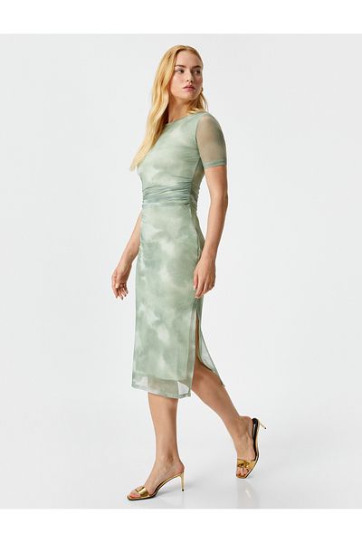 Koton Slit Short Sleeve Midi Dress