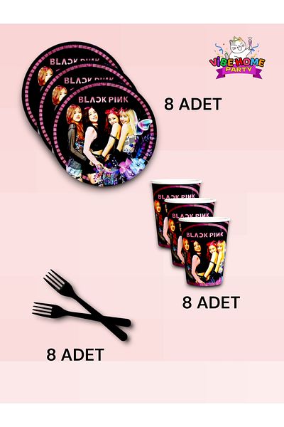 VibeHome 8-Person Black Pink Themed Super Eco Set - for Birthday Party and Fun Events