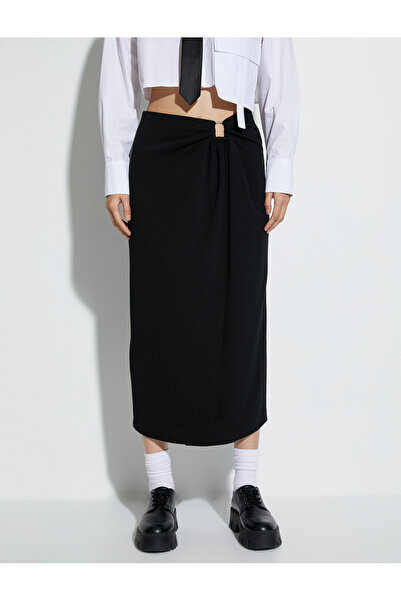 Koton Midi Etek Metal Aksesuar Detaylı Drapeli