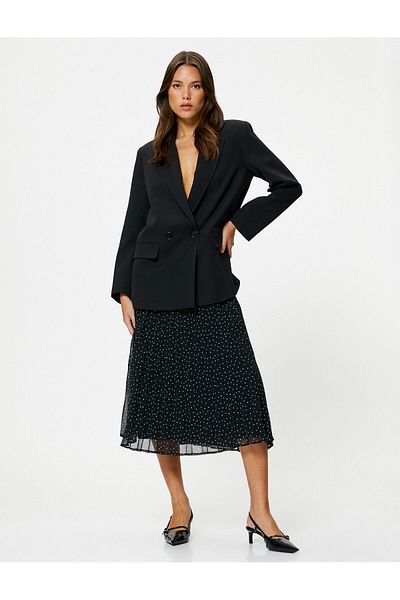Koton Midi Pleated Skirt Chiffon Polka Dot High Waist
