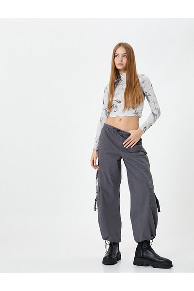 Koton Parachute Trousers Oversize Short Leg Stopper Pocket Cotton