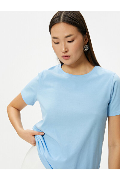 Koton Βαμβακερό κοντομάνικο μπλουζάκι με λαιμόκοψη