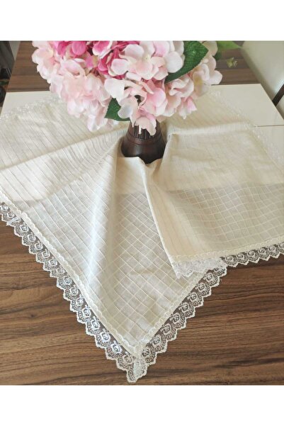 denizli hatırası Güpürlü Buldan Işi Keten Monika Kumaş Örtü Fiskos Sehpa Masa Örtüsü 85 cm x 85 cm