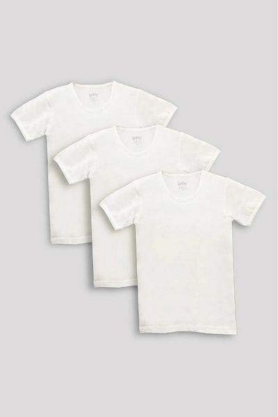 Şahinler Pachet de 6 maiouri din bumbac pieptănat cu gât alb pentru copii - Tricou cu mânecă scurtă - EC 100
