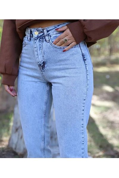 Asia Snow Wash High Waist Lycra Free Mom Jean Boyfrend Jeans