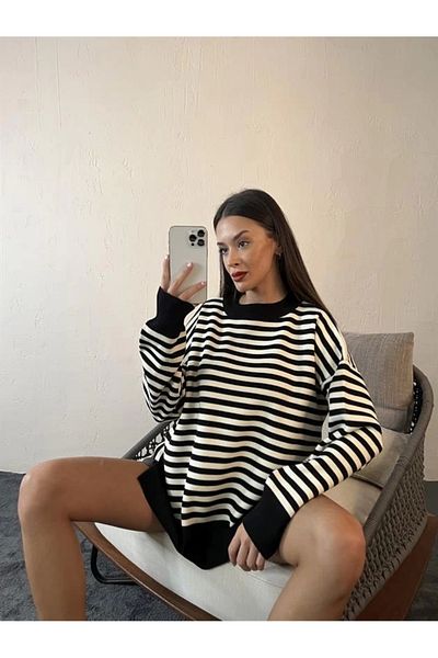 Lukas Pulover casual cu dungi marca Dalınç 3344-NEGRU-CREM
