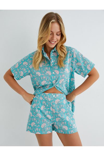 Koton Pantaloni De Pijama De Viscoza Pantaloni Scurt Bumbac Talie Inalta Cu Buzunare