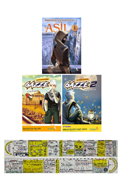HüdHüd Kitap Asil + Gazze 1-2. Ciltler Çizgi Roman Seti + Mat. Öğreten Cetvel