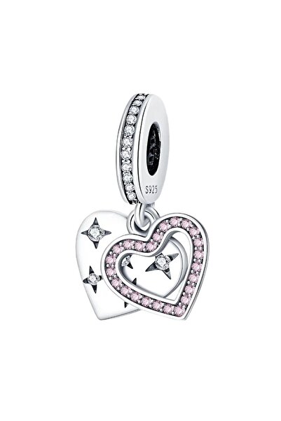 CERENY.CO Sallantılı Taşlı Kalp Charm 925 Ayar Gümüş