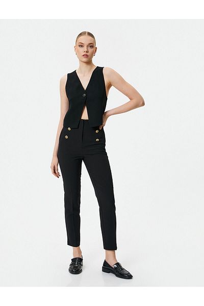 Koton Cigarette Fabric Pants High Waist Gold Buttoned