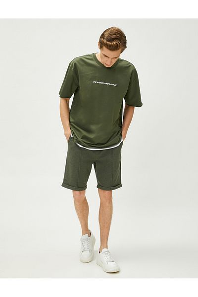 Koton Shorts mit Spitzenbund und Nahtdetails, mehrlagiges Bein, schmaler Schnitt