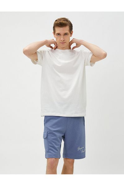 Koton Cargo Shorts with Pocket Detail, Lace at Waist, Slogan Printed Slim Cut