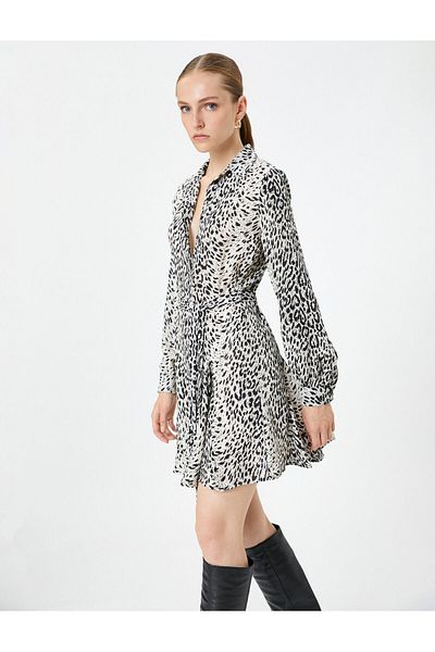 Koton Košilové šaty Mini leopardí vzorované páskem rozšířené