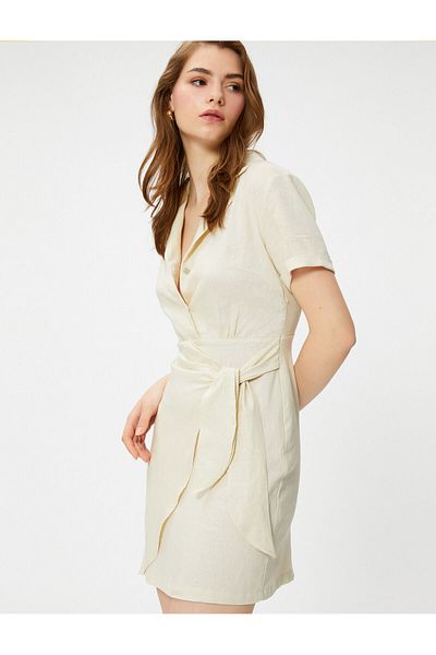 Koton Mini Shirt Dress Linen Blend Wrap Detailed