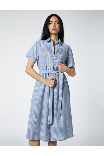 Koton Midi Shirt Dress Linen Blend with Belt