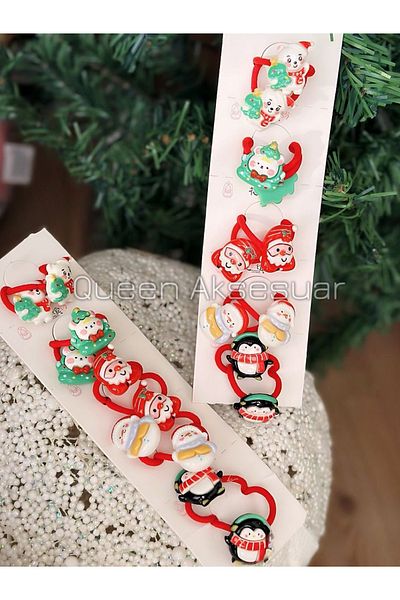 QUEEN AKSESUAR Set of 10 Christmas Snowman Santa Claus Penguin Teddy Bear Fancy Rubber Buckle Gift