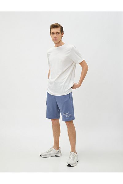 Koton Cargo Shorts with Pocket Detail, Lace at Waist, Slogan Printed Slim Cut