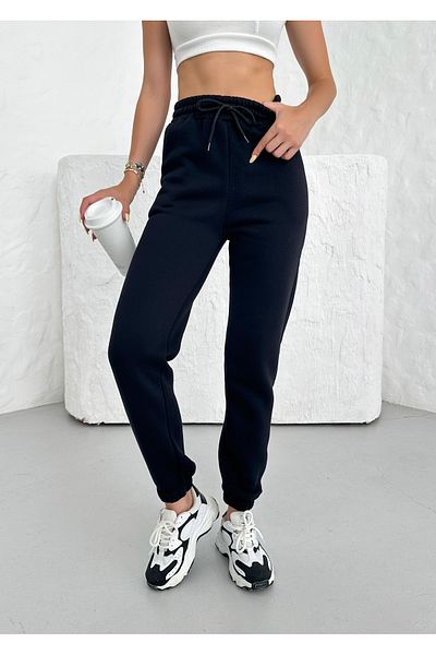 Babelook Pantaloni de sport de jogger din lână neagră de iarnă pentru femei