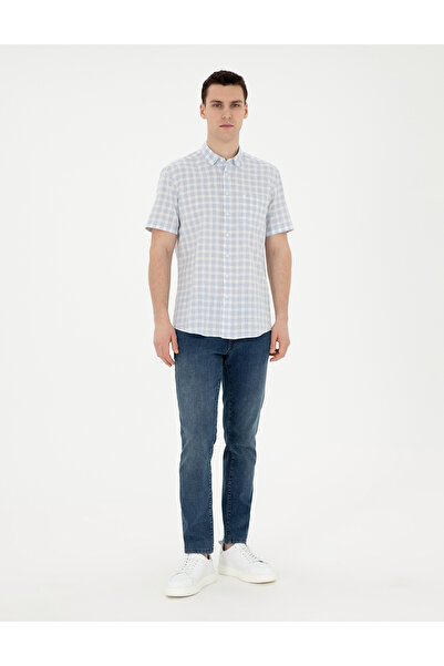 Pierre Cardin Açık Mavi Keten Karışımlı Regular Fit Kısa Kollu Gömlek 50288740-VR003