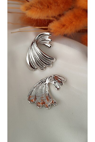 İPAR AKSESUAR Peacock Embroidered Metal Silver Earring