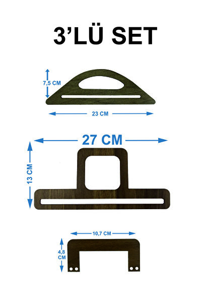 SET OF 3 Wooden Bag Handle (3 PAIRS ) ( 6 PCS ) ( BROWN & ROSARY )